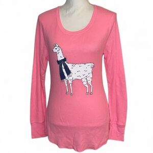 OLD NAVY Llama Thermal Knit Top in Bright Pink & Llama Screen Print Size Large